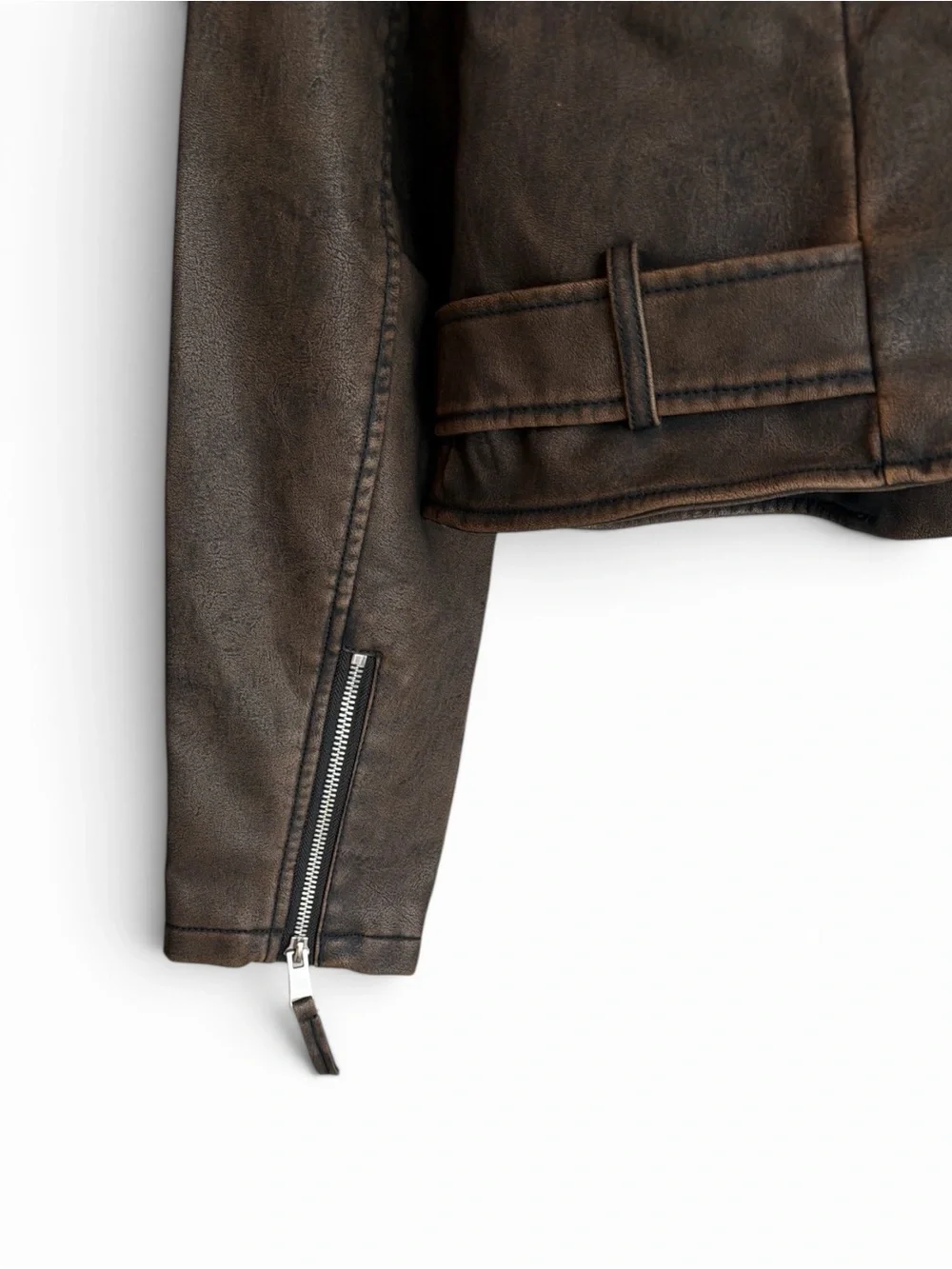 Lily & Lottie Akira Moto Jacket Size Medium Brown Asymmetrical Zip Front NEW - Picture 8 of 13